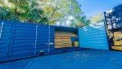 blue open side shipping container