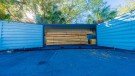 close view of blue open side shipping container